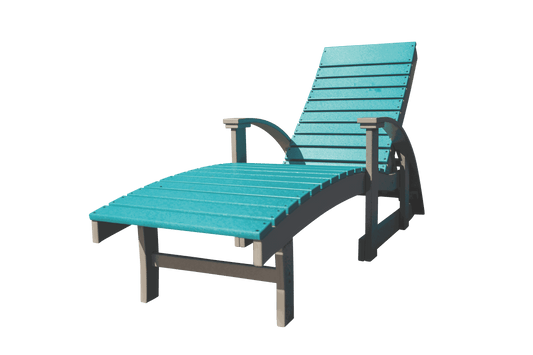 Modern turquoise chaise lounge with arms, adjustable reclining back, all-weather outdoor design for poolside or patio relaxation