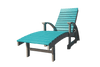 Modern turquoise chaise lounge with arms, adjustable reclining back, all-weather outdoor design for poolside or patio relaxation