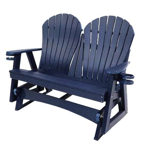 Cascade 4' Glider outdoor bench in navy blue with ergonomic design for two-person seating and smooth gliding motion