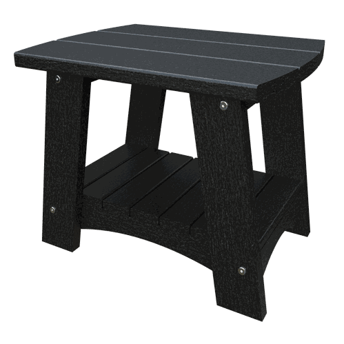 Black Coastal End Table made from weather-resistant poly lumber with a slatted lower shelf and stainless steel hardware for outdoor use