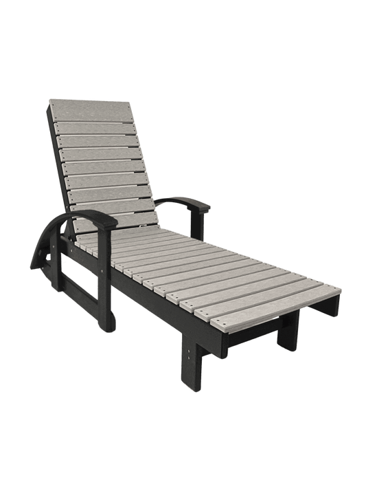 straight chaise lounge with arms in gray and black outdoor patio design