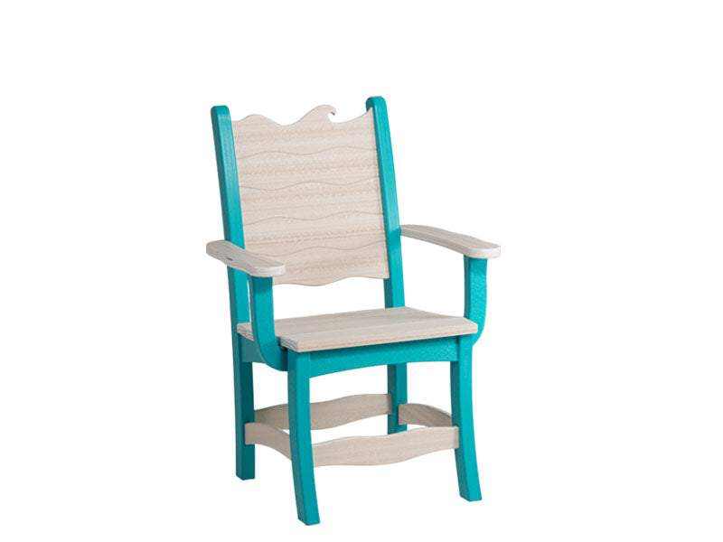 Wave Dining Chair with arms in turquoise and beige, coastal style, durable poly lumber construction