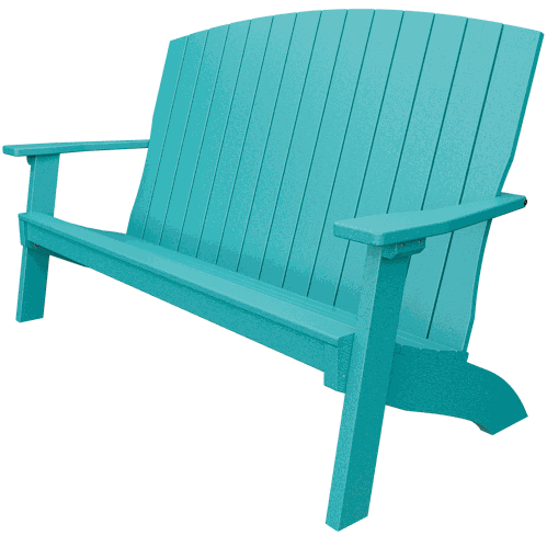 Blue weather-resistant coastal bench with wide armrests and contoured seat for outdoor use