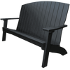 Black coastal bench with weather-resistant poly lumber, contoured seat, supportive back, and wide armrests for outdoor seating.