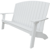 White coastal bench with contoured seat, supportive back, and wide armrests made of weather-resistant poly lumber for outdoor use
