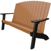 Durable coastal bench with clean lines, weather-resistant poly lumber, contoured seat, supportive back, and wide armrests for outdoor comfort.