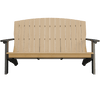 Durable coastal bench with weather-resistant poly lumber, contoured seat, supportive back, and wide armrests for outdoor seating.