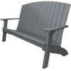 Gray weather-resistant Coastal Bench with slatted back and wide armrests for outdoor seating