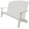 White weather-resistant poly lumber coastal bench with contoured seat and wide armrests for outdoor patios and gardens