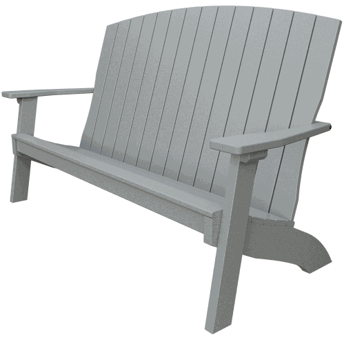 Gray weather-resistant Coastal Bench with wide armrests and contoured backrest for outdoor seating.
