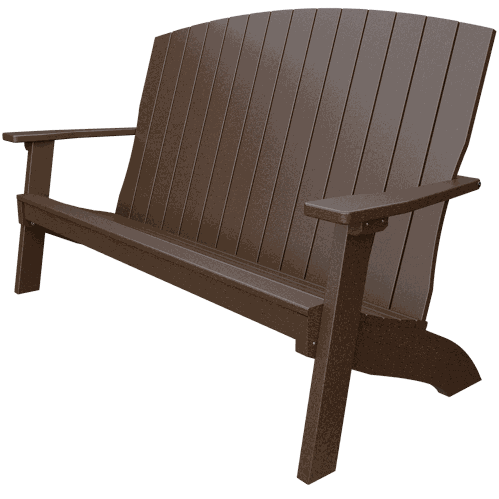 Durable brown Coastal Bench with contoured seat, supportive back, and wide armrests for outdoor patio or garden seating