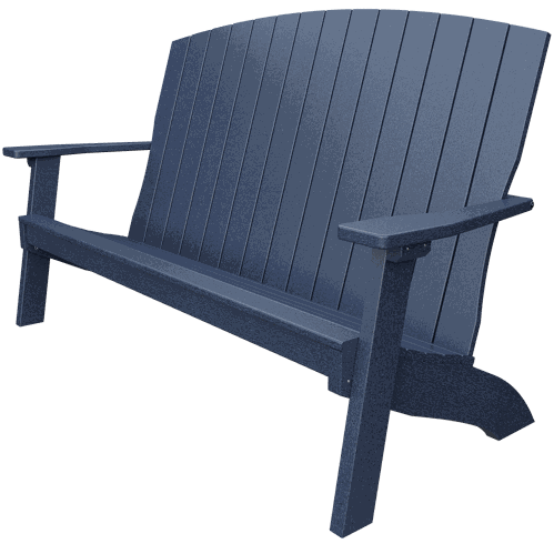 Durable weather-resistant navy blue coastal bench with contoured seat and armrests for outdoor seating