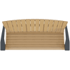 top view of tan coastal bench with dark armrests made of weather-resistant poly lumber for outdoor use