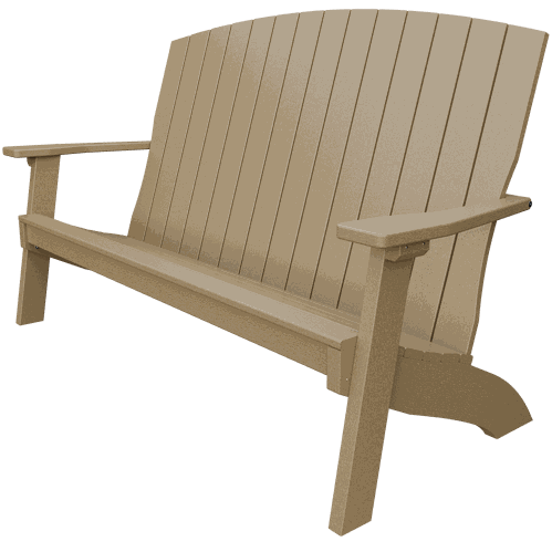 Weather-resistant beige Coastal Bench with contoured seat, supportive back, and wide armrests for outdoor seating