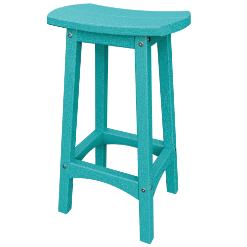 Blue weather-resistant coastal barstool with contoured seat and durable poly lumber construction