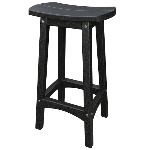 Black weather-resistant Coastal Barstool with contoured seat and stainless steel hardware for outdoor use