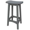 Gray coastal barstool with contoured seat, weather-resistant poly lumber, and rust-proof stainless steel hardware for outdoor use