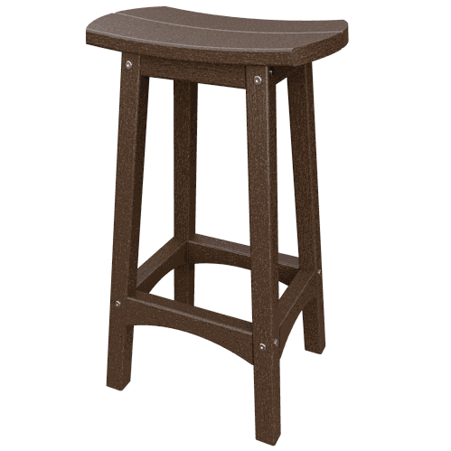 Coastal Barstool with weather-resistant poly lumber, contoured seat, and rust-proof hardware in brown finish