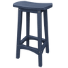 Blue coastal barstool made of weather-resistant poly lumber with contoured seat and rust-proof stainless steel hardware.