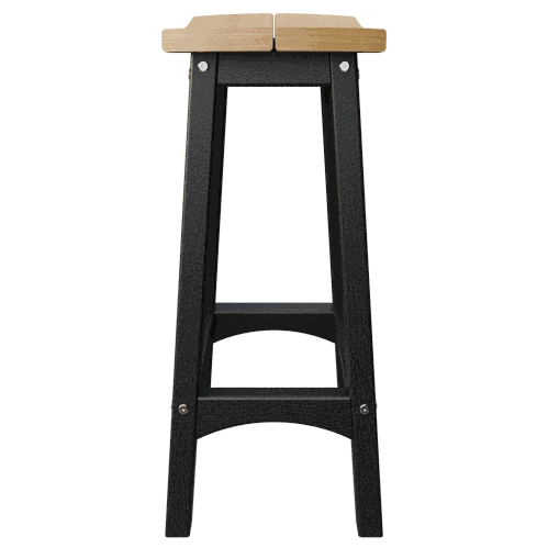 Coastal Barstool with black weather-resistant poly lumber legs and natural wood-tone contoured seat for outdoor use