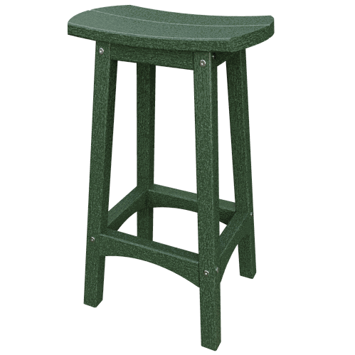 Coastal Barstool in dark green weather-resistant poly lumber with contoured seat and rust-proof hardware for outdoor use.