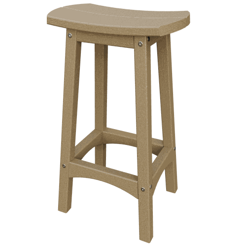 Eco-friendly weather-resistant coastal barstool with contoured seat and rust-proof hardware for outdoor use.