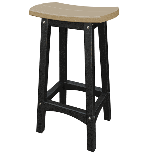 Durable Coastal Barstool with contoured tan seat and black weather-resistant frame for outdoor use