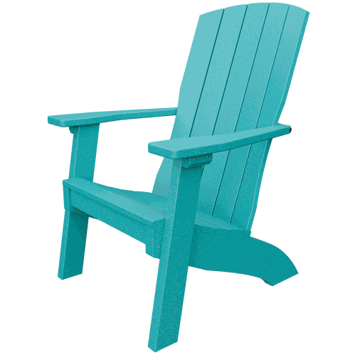 Blue weather-resistant poly lumber Coastal Chair with wide armrests and a contoured ergonomic back for outdoor lounging.