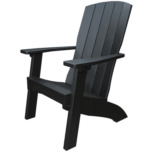 Black Coastal Chair with upright Adirondack design made of weather-resistant poly lumber for outdoor lounging