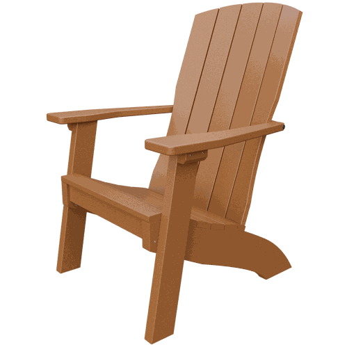 Brown poly lumber coastal chair with wide armrests and contoured back for outdoor lounging