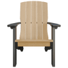Beige and black coastal chair with upright seat and wide armrests made from weather-resistant poly lumber for outdoor use.
