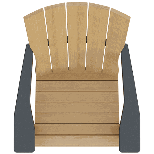 Top view of a Coastal Chair with a wooden slatted seat and backrest, featuring dark-colored armrests designed for outdoor use.