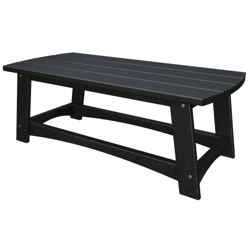 Black weather-resistant coastal coffee table with slatted top and sturdy poly lumber construction for outdoor use