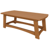 Brown coastal coffee table with slatted top and sturdy poly lumber construction for outdoor use