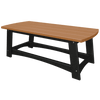 Coastal Coffee Table with brown slatted poly lumber top and black sturdy base, weather-resistant and low maintenance.