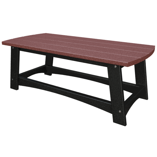 Durable coastal coffee table with poly lumber slatted top and black sturdy frame for outdoor use