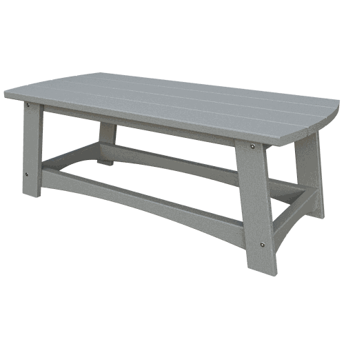 Gray weather-resistant coastal coffee table with slatted top and sturdy eco-friendly poly lumber construction