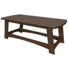Brown coastal coffee table with slatted top and sturdy poly lumber construction for outdoor use