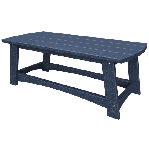 Durable blue poly lumber Coastal Coffee Table with slatted top and low-profile design for outdoor patios