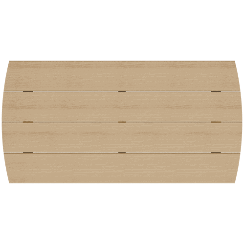 Top view of a beige slatted coastal coffee table made from weather-resistant poly lumber.