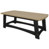 Coastal Coffee Table with tan poly lumber top and black durable frame, weather-resistant outdoor patio furniture.