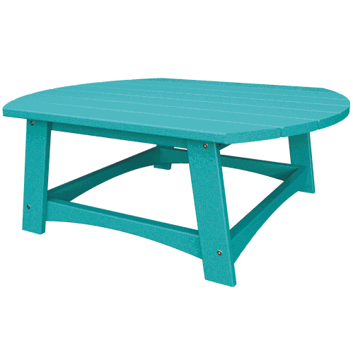 Turquoise Coastal Conversation Table made of durable eco-friendly poly lumber with a spacious round tabletop and sturdy curved legs designed for outdoor use.