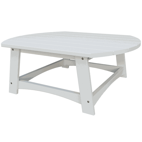 White coastal conversation table made from durable eco-friendly poly lumber with a spacious round tabletop and sturdy angled legs.