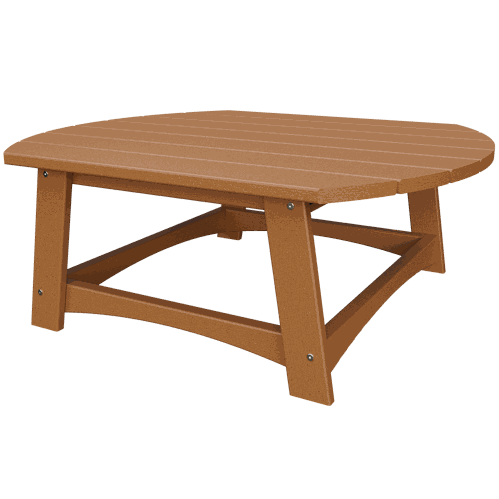 Brown coastal conversation table made of durable, eco-friendly poly lumber with a spacious tabletop and sturdy construction.