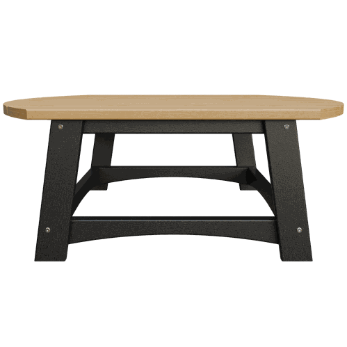 Coastal Conversation Table with durable poly lumber top and black sturdy legs, designed for outdoor use and easy maintenance