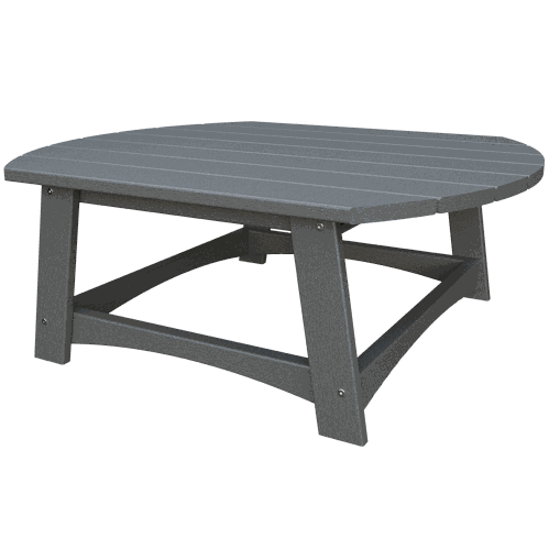 Gray coastal conversation table made from durable recycled poly lumber with a spacious tabletop and sturdy stainless steel fasteners