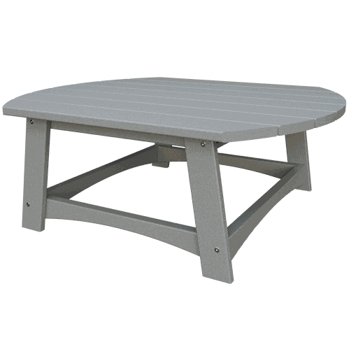 Gray outdoor Coastal Conversation Table made from durable eco-friendly poly lumber with a spacious round tabletop and sturdy legs.