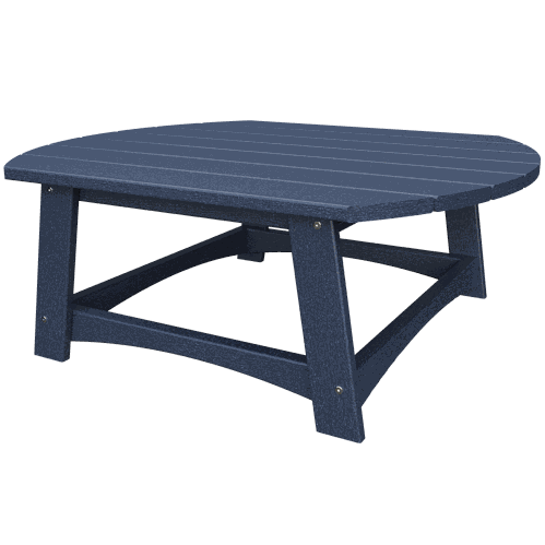 Blue Coastal Conversation Table made from durable recycled poly lumber with a spacious round tabletop and sturdy legs for outdoor use