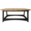 Outdoor Coastal Conversation Table with wide wooden slat top and black durable frame designed for weather resistance and low maintenance