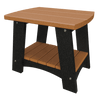 Compact coastal end table with brown top and shelf, black legs, weather-resistant poly lumber design for outdoor use